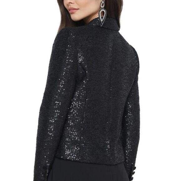 L'Agence Kenzie Black Sequin Blazer with Satin Lapels sz 8 - Picture 4 of 9